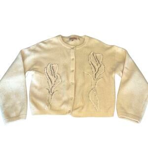 Vintage L'Eau Vive Cream Embellished Cardigan Sweater size Small